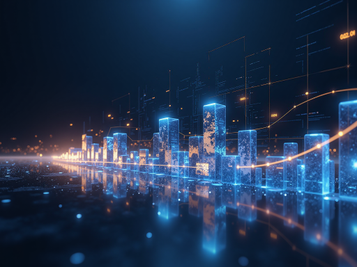 未来科技概念图，蓝色科技背景，数据流线条，现代城市天际线，科技感十足